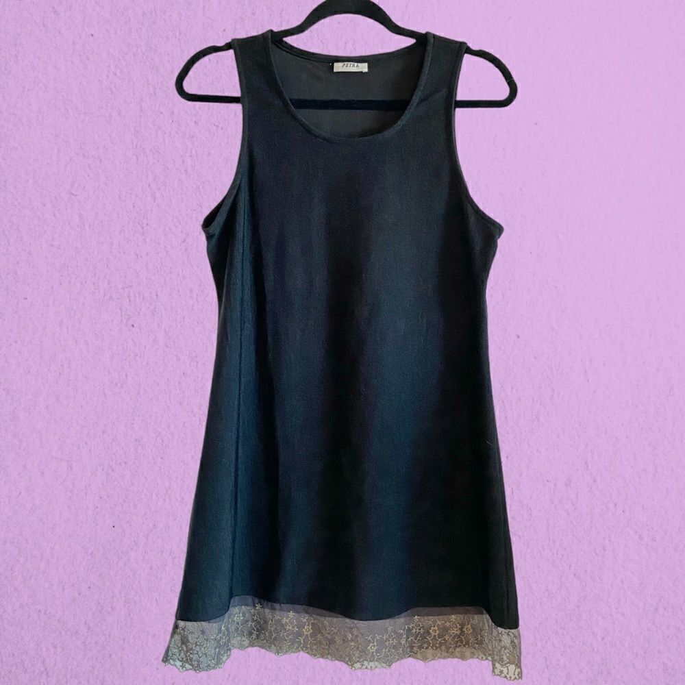 Vintage 90’s little black mini dress lace hem